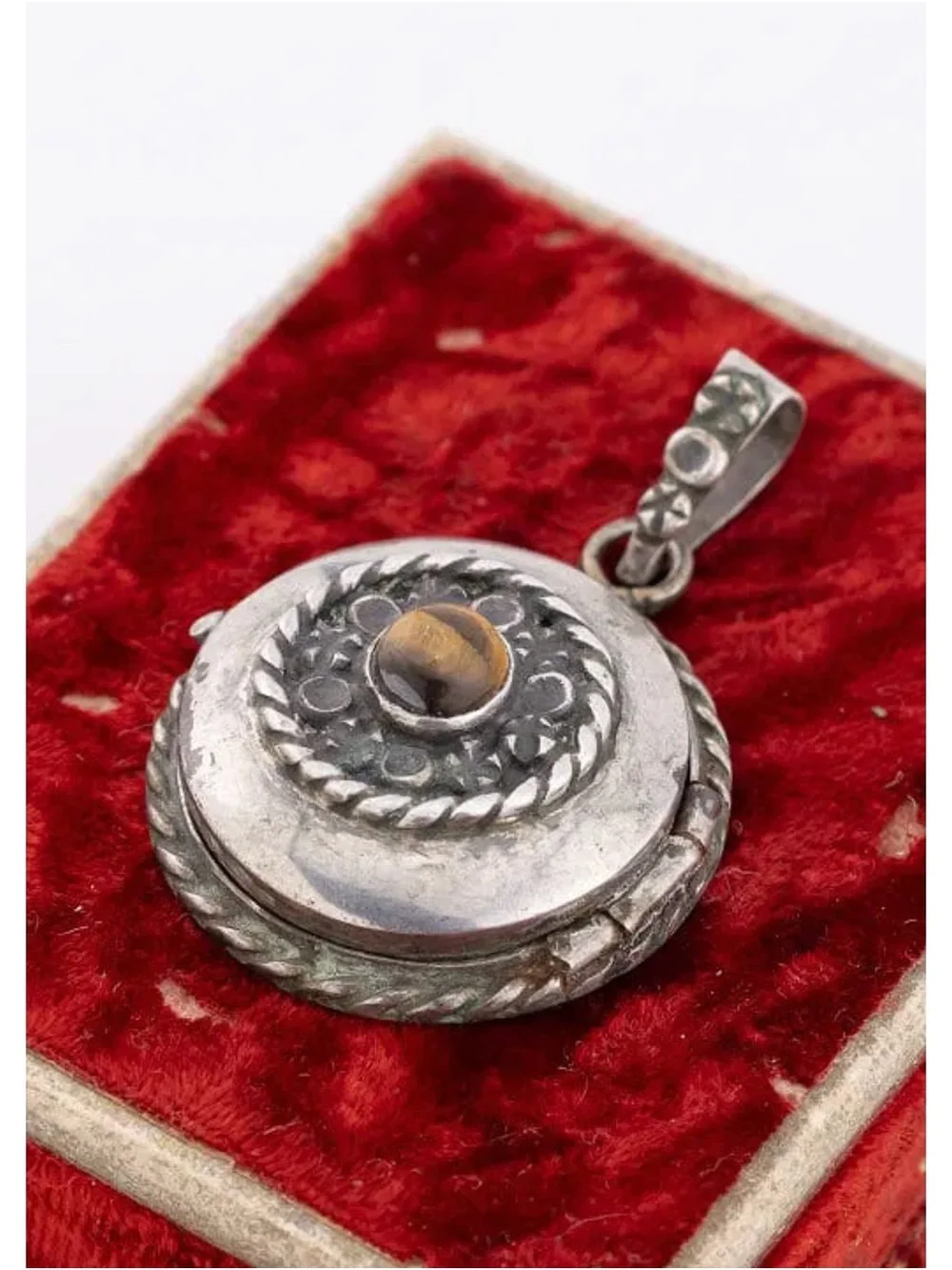 Sterling Silver Taxco Tiger's Eye Locket Pendant - Yellow Stone